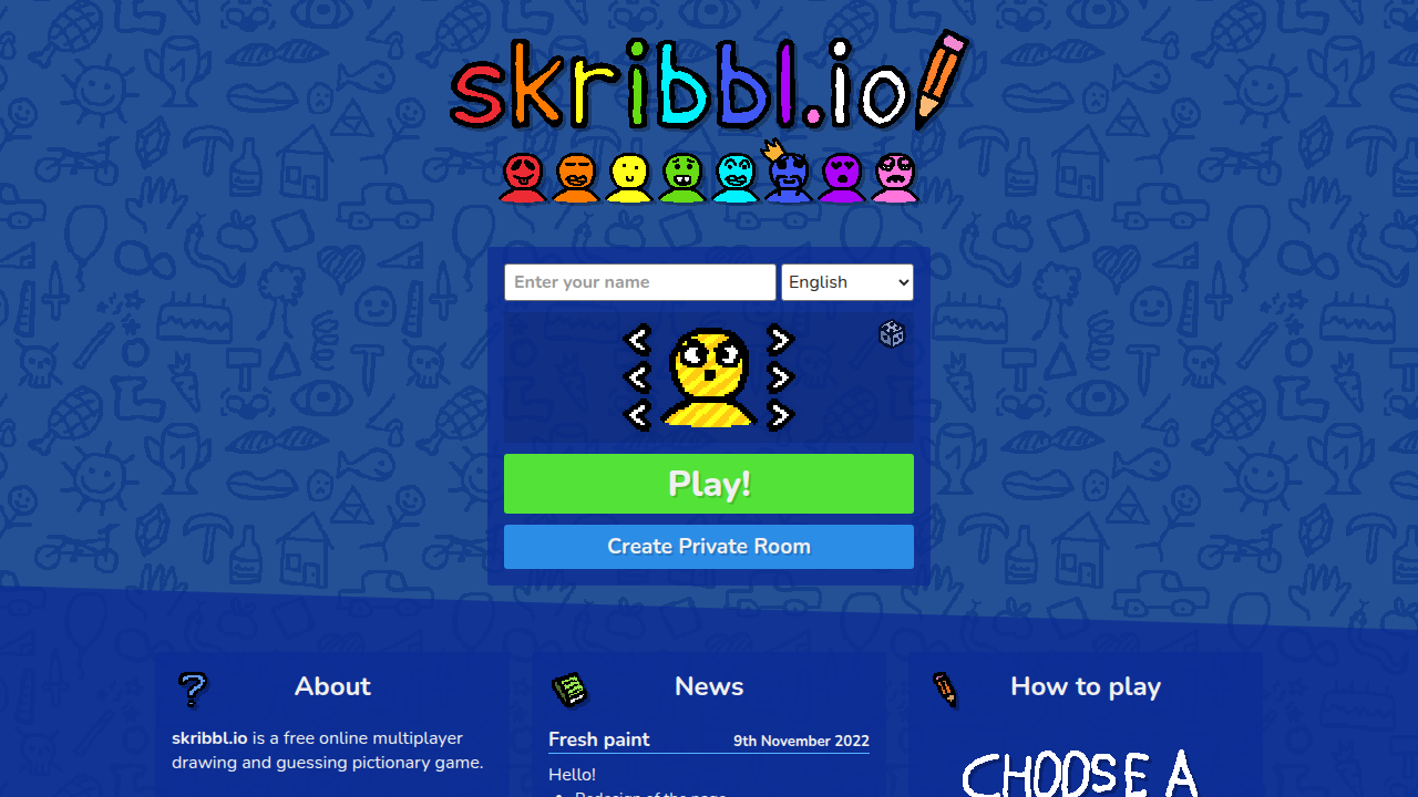 The interactive game interface of Skribbl.io, an online platform for playing Pictionary, as suggested for team creativity and bonding.