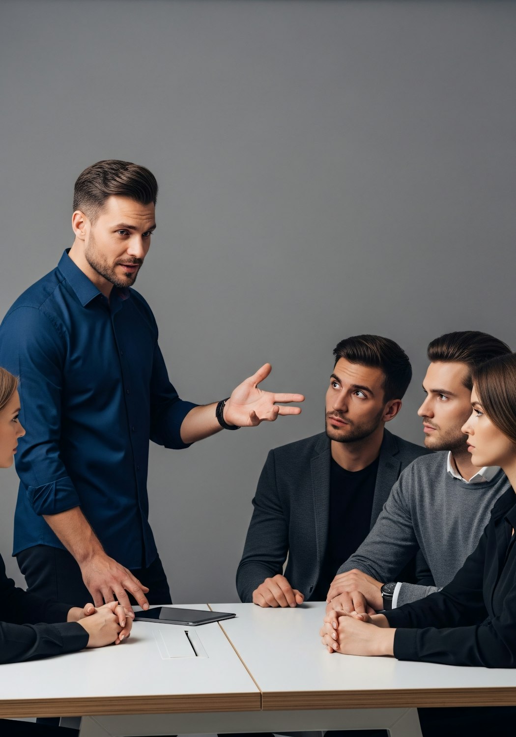 A leader actively facilitating a short, focused discussion with a small team, embodying the 'Minute with Maxwell' approach in action.