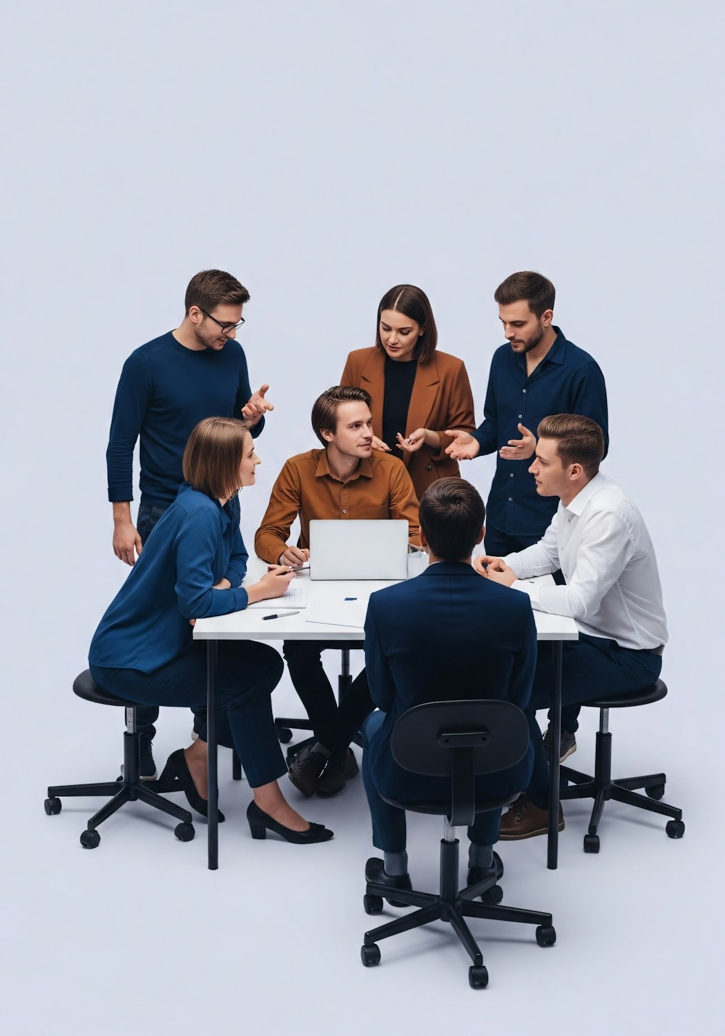 Team members interacting through digital platforms, using asynchronous communication methods to discuss principles and share insights.