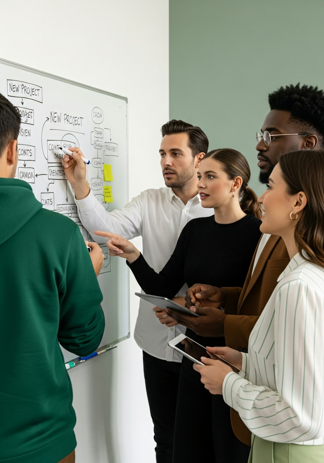 A remote team collaborating seamlessly using a virtual whiteboard tool, sketching ideas and mapping user flows in real time from different locations.