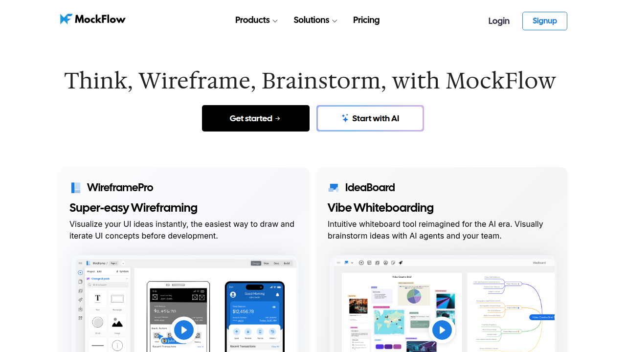 Screenshot of the Mockflow website, a platform offering virtual team-building games and collaboration tools.