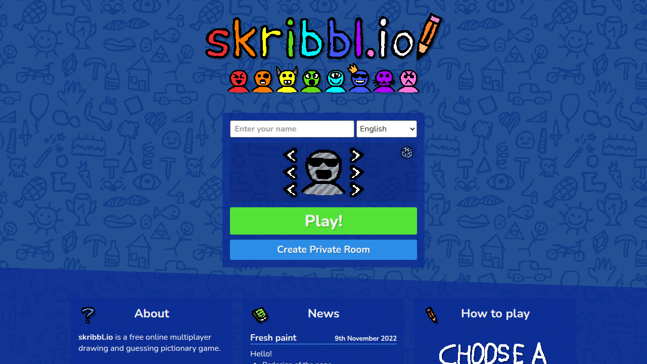 The interactive game interface of Skribbl.io, a popular online drawing and guessing game for virtual teams.