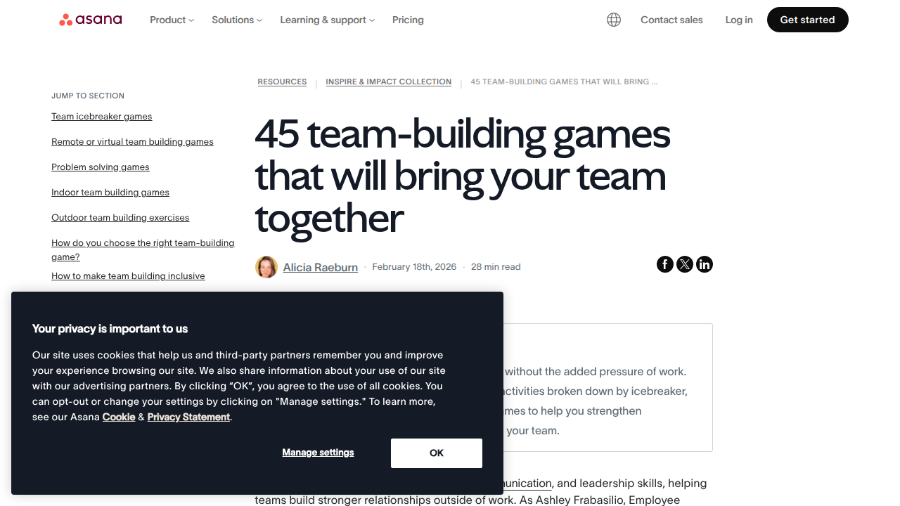 A collection of 45 team building games from Asana, providing free resources for teams.