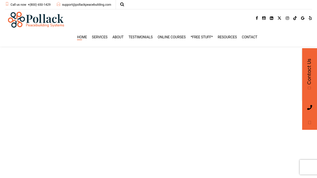Screenshot of the Pollack Peacebuilding Systems homepage, a resource for employee engagement and conflict resolution.