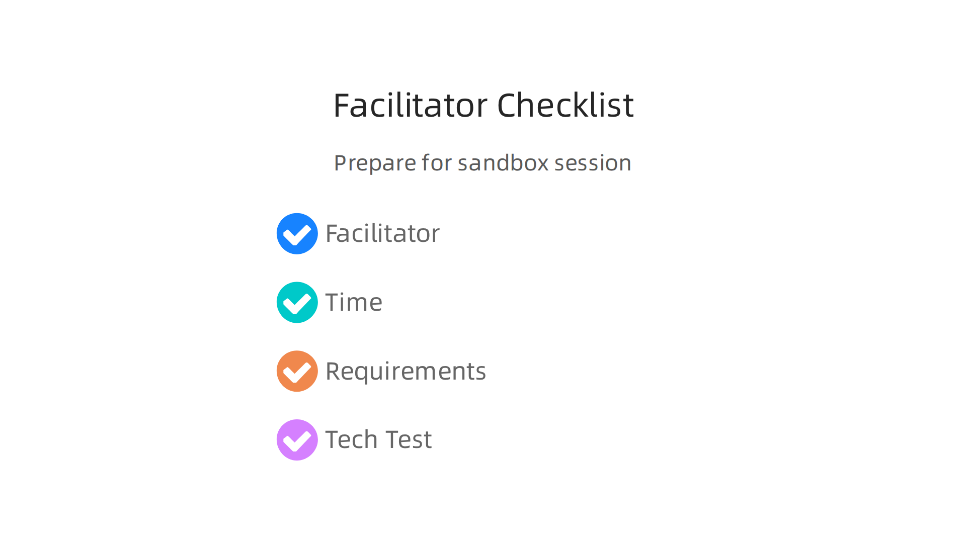 A checklist for facilitators to ensure a smooth and effective sandbox game session for team building.
