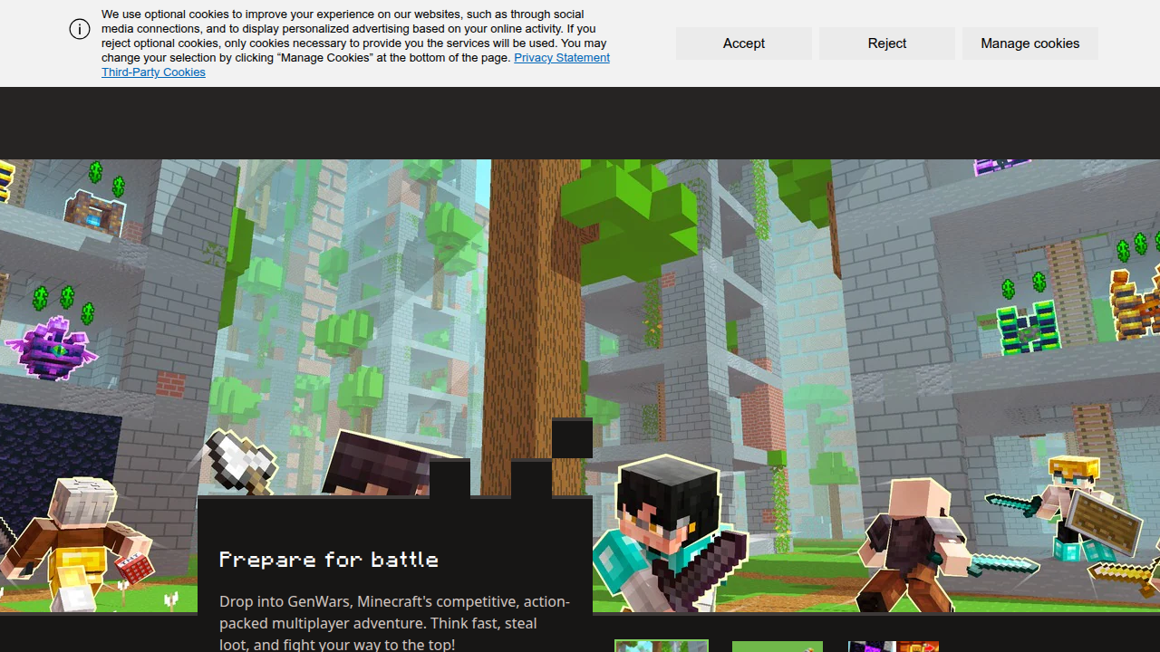 The official website for Minecraft, a popular sandbox game known for creative building and exploration.