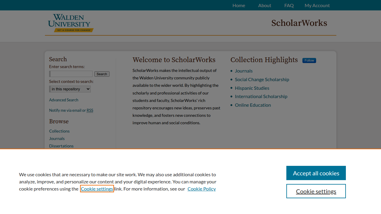 Walden University's ScholarWorks repository, hosting academic research on team cohesion in remote and hybrid settings.