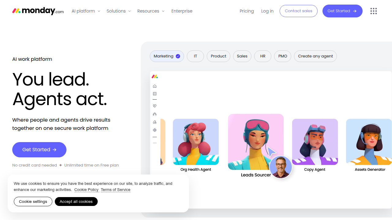 The homepage for monday.com, a platform often used for team collaboration and project management activities.